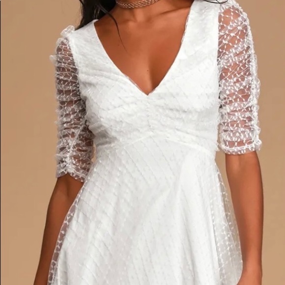 NWT Lulus Sunshine Stroll White Ruched Mesh Skater Dress - Picture 4 of 6